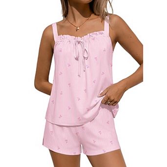Ekouaer Women’s Summer Pajama Set Tank Top and Shorts with Bow Detail