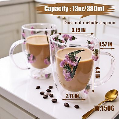 13oz Double Wall Glass Coffee Mugs With Handles Holiday gift