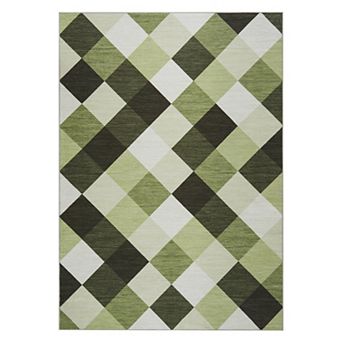 Non-Slip Washable Checkered Runner Rug - Green and White Plaid Carpet - Indoor Area Rug for Hallway