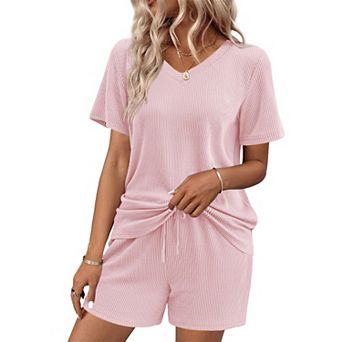 Ekouaer Womens Pajama Sets Knit Lounge Set Two Piece Pj for Women V Neck Casual Loungewear