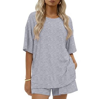 Ekouaer Womens Cotton Two Pieces Short Sets Summer Short Sleeve Outfits Casual Matching Lounge Set