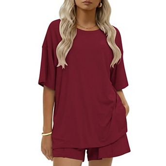 Ekouaer Womens Cotton Two Pieces Short Sets Summer Short Sleeve Outfits Casual Matching Lounge Set