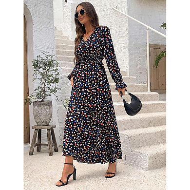 Women Elegant Long Sleeve Maxi Wedding Guest Dress