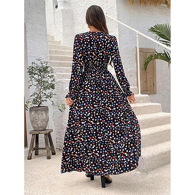 Women Elegant Long Sleeve Maxi Wedding Guest Dress