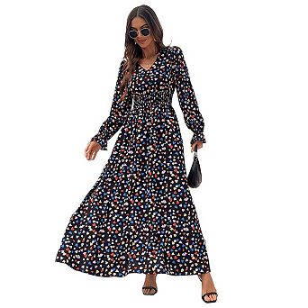 Women Elegant Long Sleeve Maxi Wedding Guest Dress