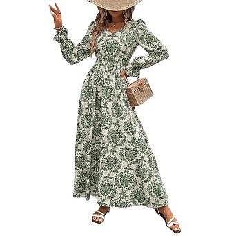 Women Elegant Long Sleeve Maxi Wedding Guest Dress