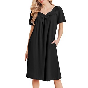 Ekouaer Nightgowns Short Sleeve House Dress Moomoo Pleated Mumu Dresses V Neck Sleepwear