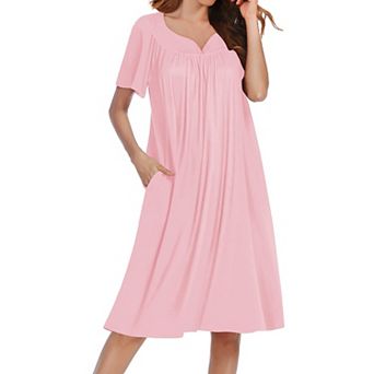 Ekouaer Nightgowns Short Sleeve House Dress Moomoo Pleated Mumu Dresses V Neck Sleepwear