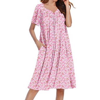 Ekouaer Nightgowns Short Sleeve House Dress Moomoo Pleated Mumu Dresses V Neck Sleepwear