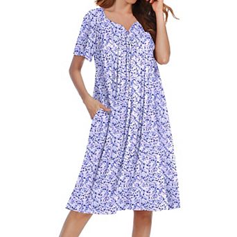 Ekouaer Nightgowns Short Sleeve House Dress Moomoo Pleated Mumu Dresses V Neck Sleepwear