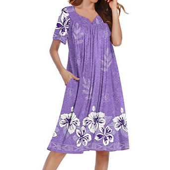 Ekouaer Nightgowns Short Sleeve House Dress Moomoo Pleated Mumu Dresses V Neck Sleepwear