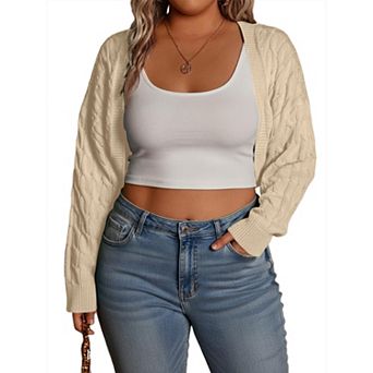 Women Plus Size Cardigan Long Sleeve Knit Cropped Bolero Shrug