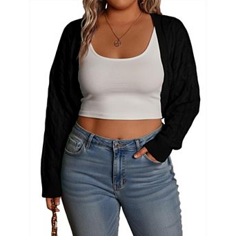 Women Plus Size Cardigan Long Sleeve Knit Cropped Bolero Shrug