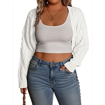 Women Plus Size Cardigan Long Sleeve Knit Cropped Bolero Shrug