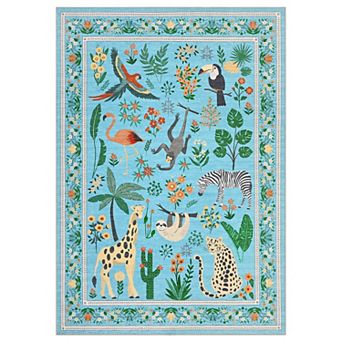 Washable Animal Rug, Non-Slip Vintage Low Pile Carpet for Living Room, Bedroom, Kids Room