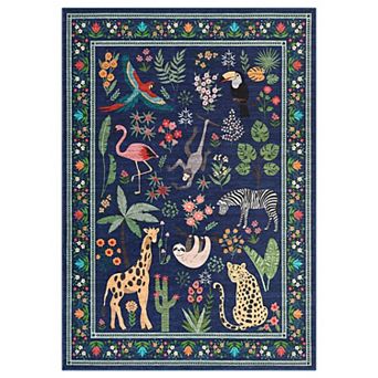 Washable Animal Rug, Non-Slip Vintage Low Pile Carpet for Living Room, Bedroom, Kids Room