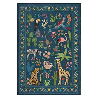 Washable Animal Rug, Non-Slip Vintage Low Pile Carpet for Living Room, Bedroom, Kids Room