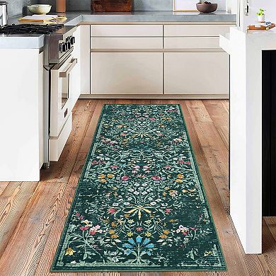Botanical Non-Slip Area Rug Vintage Floral Machine Washable Carpet for Nursery