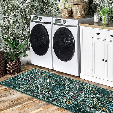 Botanical Non-Slip Area Rug Vintage Floral Machine Washable Carpet for Nursery
