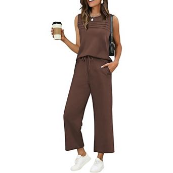 Ekouaer Womens Two Piece Lounge Sets Summer Outfits Oversized Crop Pants Airport Beach Vacation