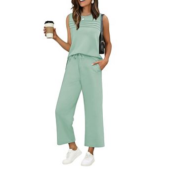 Ekouaer Womens Two Piece Lounge Sets Summer Outfits Oversized Crop Pants Airport Beach Vacation