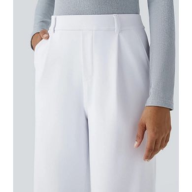 Womens Dress Pants Straight Leg Pull On Stretchy High Waisted Work Casual Outfits With Pockets