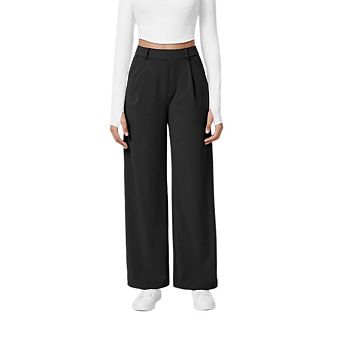 Womens Dress Pants Straight Leg Pull On Stretchy High Waisted Work Casual Outfits With Pockets