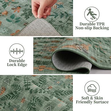 Floral Washable Runner Rug Non Slip Boho Flower Hallway Runner for Kitchen Laundry Bath Entry