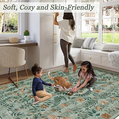 Floral Washable Runner Rug Non Slip Boho Flower Hallway Runner for Kitchen Laundry Bath Entry