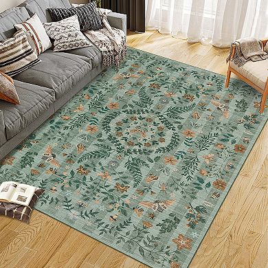 Floral Washable Runner Rug Non Slip Boho Flower Hallway Runner for Kitchen Laundry Bath Entry