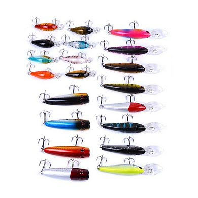 20pcs Fishing Lures Kit Minnow Popper Crank Baits Hooks