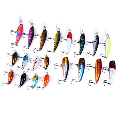 20pcs Fishing Lures Kit Minnow Popper Crank Baits Hooks