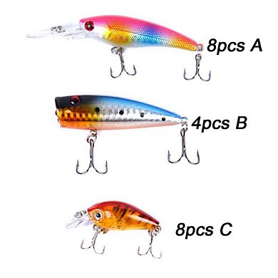 20pcs Fishing Lures Kit Minnow Popper Crank Baits Hooks