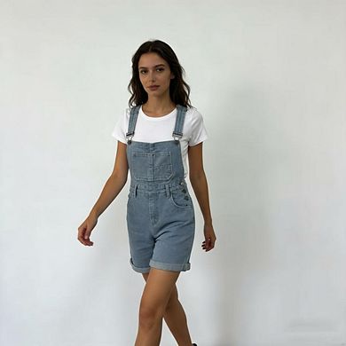 Women's Loose Fit Denim Short Overalls, Multi-Pocket Casual Jumpsuit Shorts