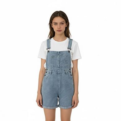 Women's Loose Fit Denim Short Overalls, Multi-Pocket Casual Jumpsuit Shorts