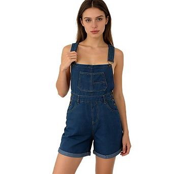 Women's Loose Fit Denim Short Overalls, Multi-Pocket Casual Jumpsuit Shorts