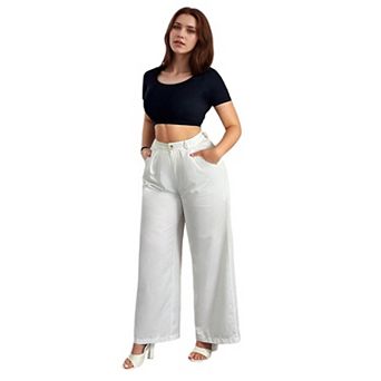 Women Wide Leg Suit Pants High Elastic Waisted Business Work Trousers