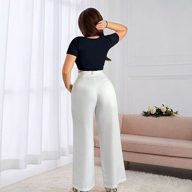 Women Wide Leg Suit Pants High Elastic Waisted Business Work Trousers