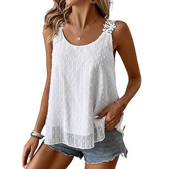 Women's Tank Tops Sleeveless Summer Boho Casual Flowy Crewneck Strap Lace Camisole Shirts