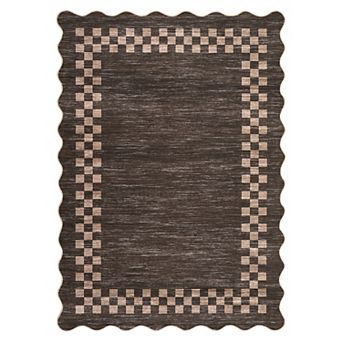Scalloped Washable Area Rug, Modern Non-Slip Stain Resistant Carpet for Living Room, Bedroom