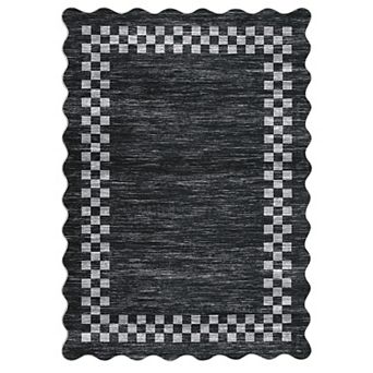 Scalloped Washable Area Rug, Modern Non-Slip Stain Resistant Carpet for Living Room, Bedroom
