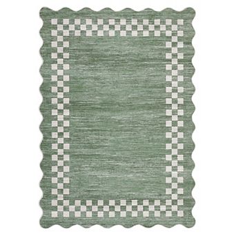 Scalloped Washable Area Rug, Modern Non-Slip Stain Resistant Carpet for Living Room, Bedroom