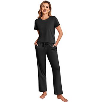 Ekouaer Cotton Pajamas Sets T Shirt Top and Long Pants Pj Soft Pjs Sleepwear Loungewear for Women