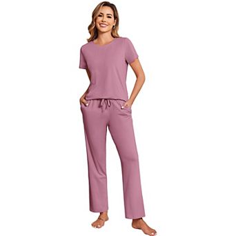 Ekouaer Cotton Pajamas Sets T Shirt Top and Long Pants Pj Soft Pjs Sleepwear Loungewear for Women