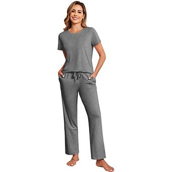 Ekouaer Cotton Pajamas Sets T Shirt Top and Long Pants Pj Soft Pjs Sleepwear Loungewear for Women