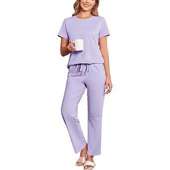 Ekouaer Cotton Pajamas Sets T Shirt Top and Long Pants Pj Soft Pjs Sleepwear Loungewear for Women