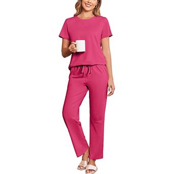 Ekouaer Cotton Pajamas Sets T Shirt Top and Long Pants Pj Soft Pjs Sleepwear Loungewear for Women