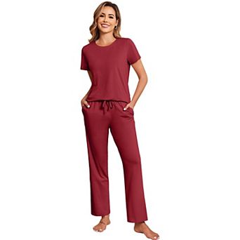 Ekouaer Cotton Pajamas Sets T Shirt Top and Long Pants Pj Soft Pjs Sleepwear Loungewear for Women