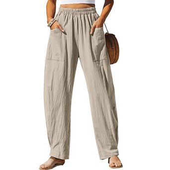 Women's Comfortable Palazzo Lounge Pants, Elastic Waist Loose Leg Trousers with Pockets