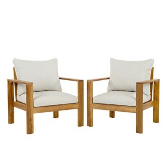 Eazegath 2 pc Outdoor Wood Single Club Sofa Chairs with Cushions